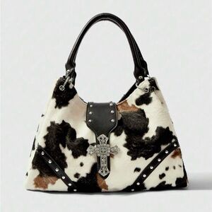 Stylish Cowhide Shoulder Bag with Cross Detail